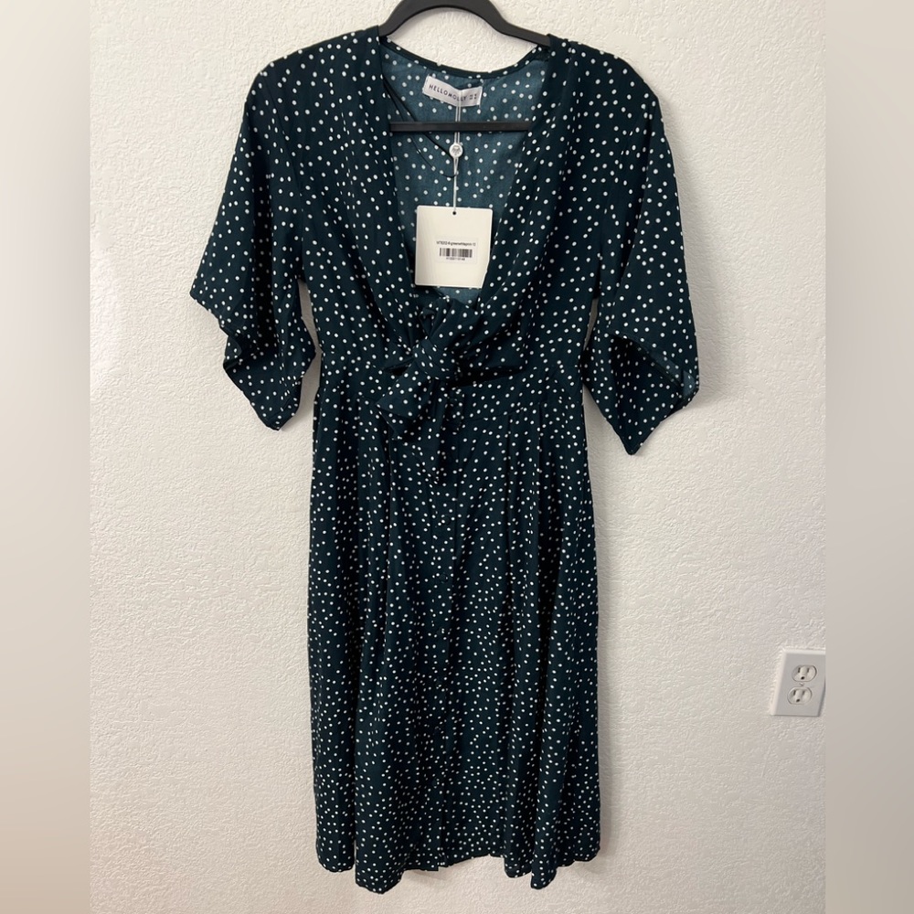 Hello Molly stuck in your ways midi green white print dress size medium